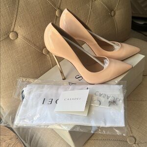 Casadei Blade Nude Heels with Gold Accents
